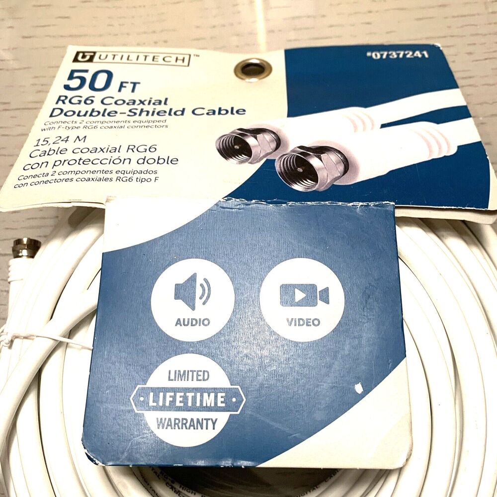 Utilitech RG6 Coaxial Double Shield Cable 50ft F-type New